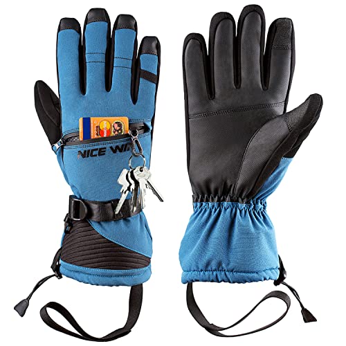 NICEWIN Ski Gloves for Men Women with Zipper Pocket, Waterproof Insulated Windproof Snow Gloves, Touchscreen Winter Warm Snowmobile Snowboard Gloves