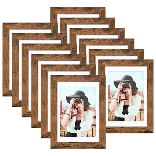 Picrit 5x7 Picture Frame Set of 12, Modern Gallery Wall Frames, Brown