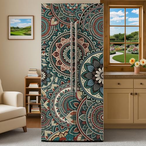 GOMAKERER 2 film Protection Amovible pour Réfrigérateur à Motif Floral Autocollant Mural en Vinyle pour Porte de Réfrigérateur/Congélateur Idéal pour la...