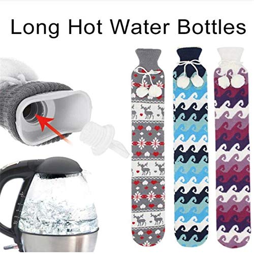 Botella de Agua Caliente, Invierno 74x14cm Cubierta Extraíble Piel Goma Botella de Agua Caliente 2L Bolsa de Botellas de Agua Caliente de Navidad Extra Larga for Cintura Bolsa de Calentamiento de Mano