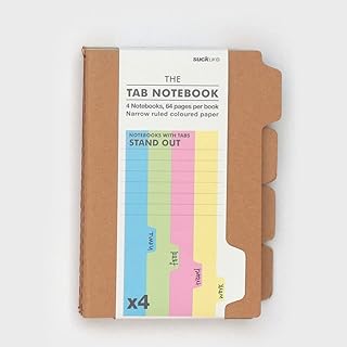 Suck UK Caderno de tabulação, caderno A6, 4 cadernos, 64 páginas por livro, blocos de notas com abas para estudar, material de escritório e cadernos para trabalho, material escolar e essencial para faculdade, planejador ou diário Kraft
