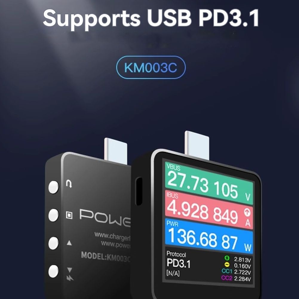KM003C Digitalvoltmeter und Amperemeter USB-C Tragbarer Schnellladeprüfer PD3.1 QC5.0 140W Powerbank Kabel Enthalten