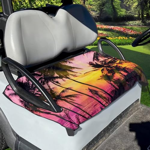ZIATUBLES Sunset Glow Beach Palm Tree Pattern Universal Fit Golf Cart Seat Cover for Most 2 Passenger Club Car Lightweight Soft Breathable Fabric Golf Cart Seat Towel Protector