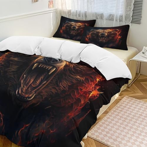 Housse de couette ours microfibre King anti-plis pour lit d'adolescent