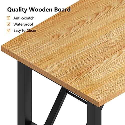 Image of Need Home Office Desk - 62 Inches Large Computer Desk Sturdy Black Table Foldable Desk Gaming Computer Table No Assembly Required Teak AC5BB(157.5 * 60)