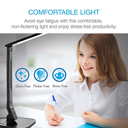 Tenergy 7W Dimmable Led Desk Lamp, 530 Lumens With 5 Dimming Levels, Touch Control With Auto Shut-Off Timer, Eye Protection Foldable Table Light For Home And Office #TOP1