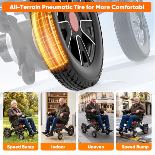 Image of BIQISSI Electric Wheelchair for Adults, 20.3 inch Wide Seat, Red, 12MI | 500W Power, 350LBS Capacity Motorized Wheelchair, All Terrain Power Wheelchair for Outdoor, Airline Approval