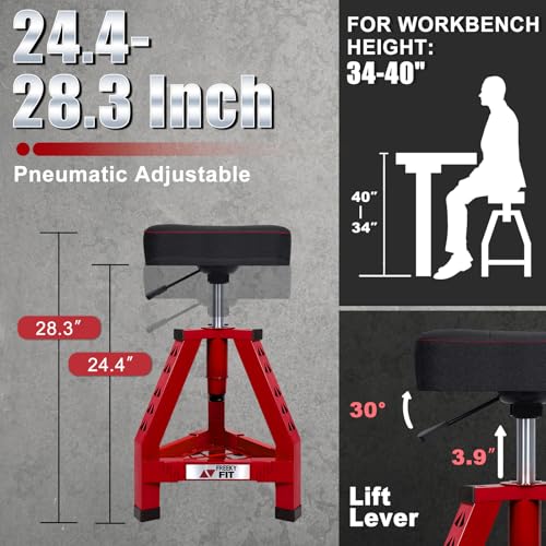 Image of Adjustable Shop Stool,Garage Mechanic Stool Chair,Work Seat for Workshop, Adjustable Height, 360 Swivel Padded Square Seat,Tool Storage, 350 LBS Capacity, Heavy Duty, Red