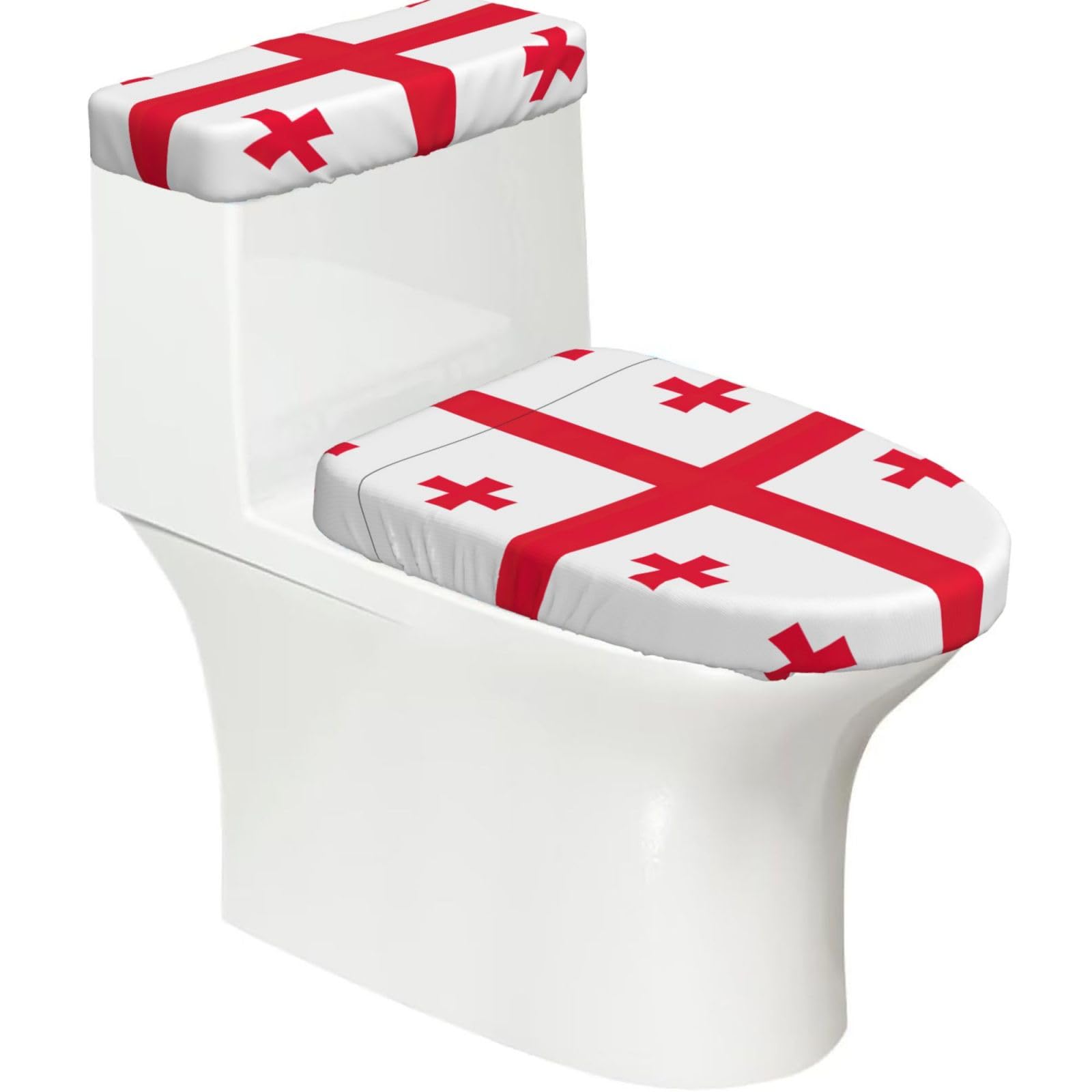 Flag Of Georgia Print Bathroom Decor Toilet Lid Cover And Tank Covers, Restroom Accessories Fits Most Round