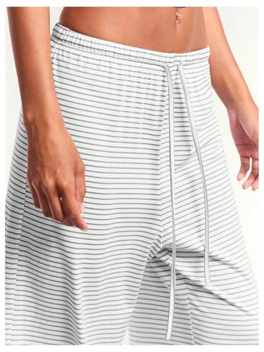 WDIRARA Women's Striped Drawstring Elastic Waist Pants Wide Leg Loose Lounge Pants4