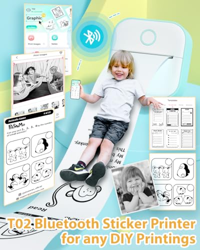 Image of Phomemo Mini Sticker Printer- Sticker Maker Machine T02, Print Pods Mini Thermal Printer Bluetooth Pocket Label Maker Inkless for DIY Printing, Study Notes, Photos, Memos, Kids /Students Green