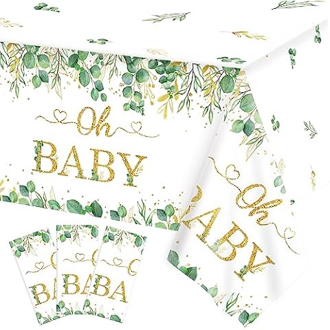 3 Packs Sage Green Tablecloth - Eucalyptus Leaf Table Baby Shower Sage Green Decorations - Oh Baby Baby Shower Decorations - 54 x 108 Inch Cover
