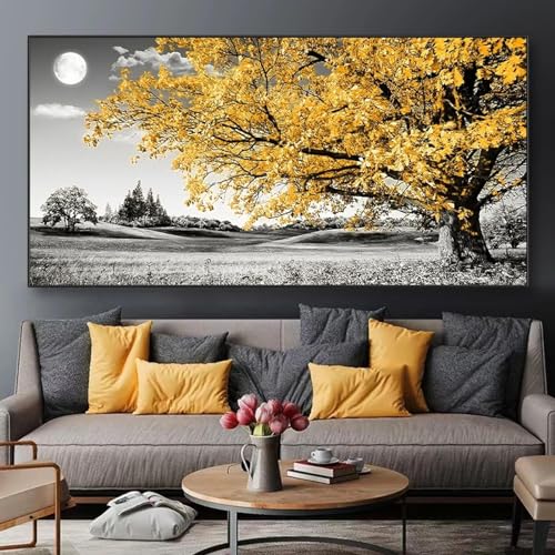 Affiches paysage arbre jaune pour décoration salon chic et moderne