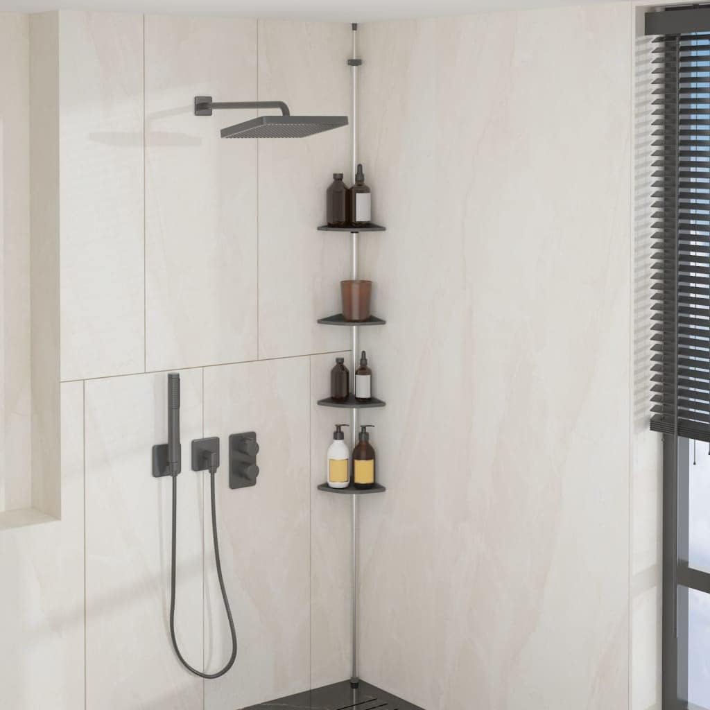 vidaXL 4-Tier Telescopic Shower Corner Shelf installed in a modern shower