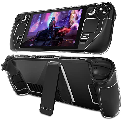 Daydayup Hülle für Steam Deck, Schutzhülle Case Abdeckungsschutz mit Standfuß Stoßfeste Griffhülle Steam Deck Zubehör Kompatibel mit Valve Steam Deck Konsole - Clear Cover
