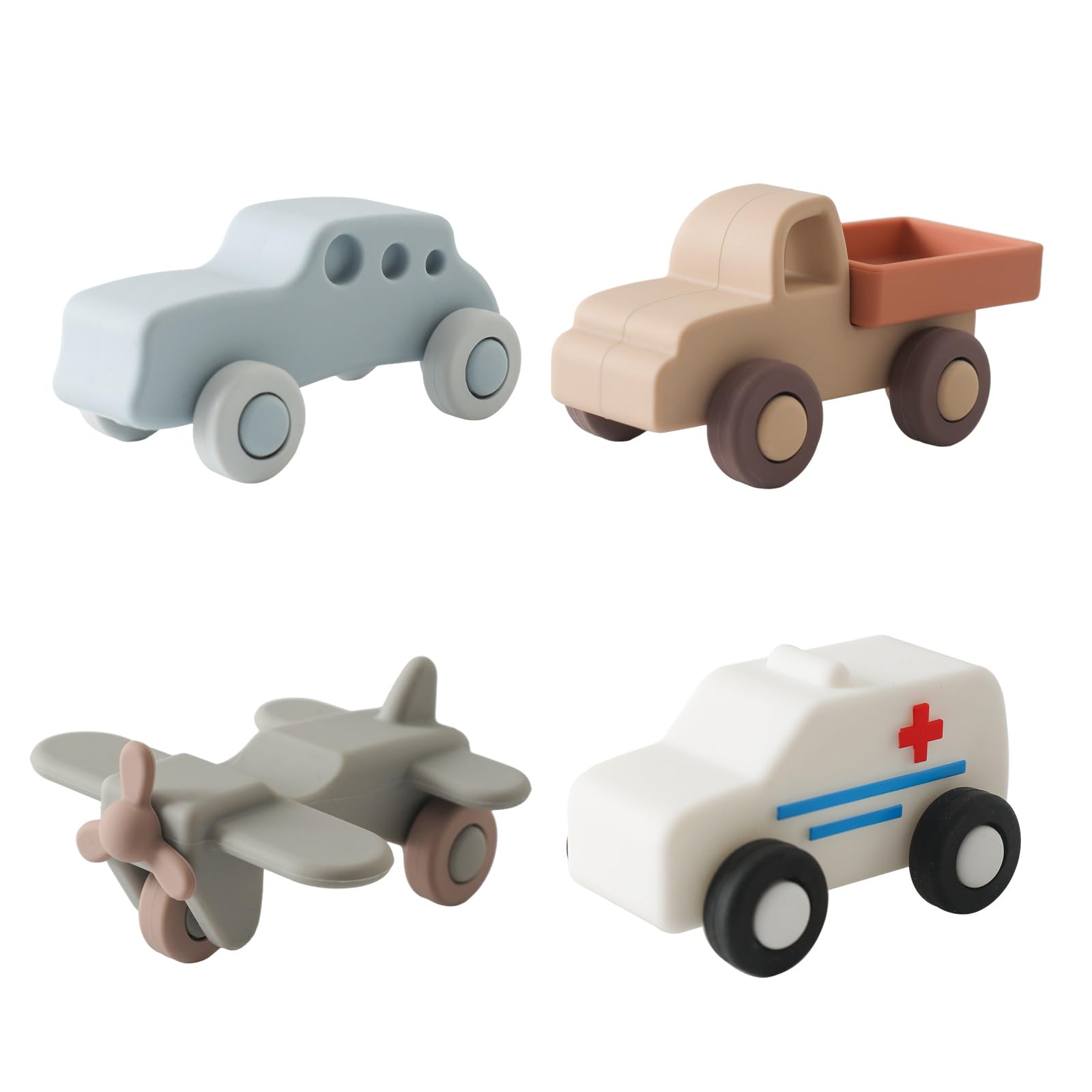 Von 4 Baby Beißspielzeug Auto Thema, Kauspielzeug, sicherer Silikon Beißring, Handgriff, Linderung von Zahnungsschmerzen für Kleinkinder und Kleinkinder