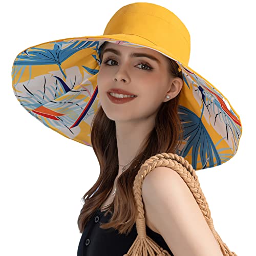 Huamulan Women Wide Brim Summer Sun Hat Wired Edge Floral Beach Bucket Hats Reversible Foldable Fishing Travel Uv Protection Lady Hat Windproof Chin Cord String #TOP17