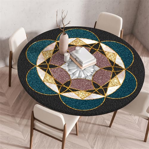 Treer Mantel Redondo Antimanchas Estilo Nórdico Sencillo, Mantel Mesa Redonda con Ajustable Borde Elástico, Reutilizable Lavable Manteles de Mesa para Picnic Comedor Cena (Negro,140cm)