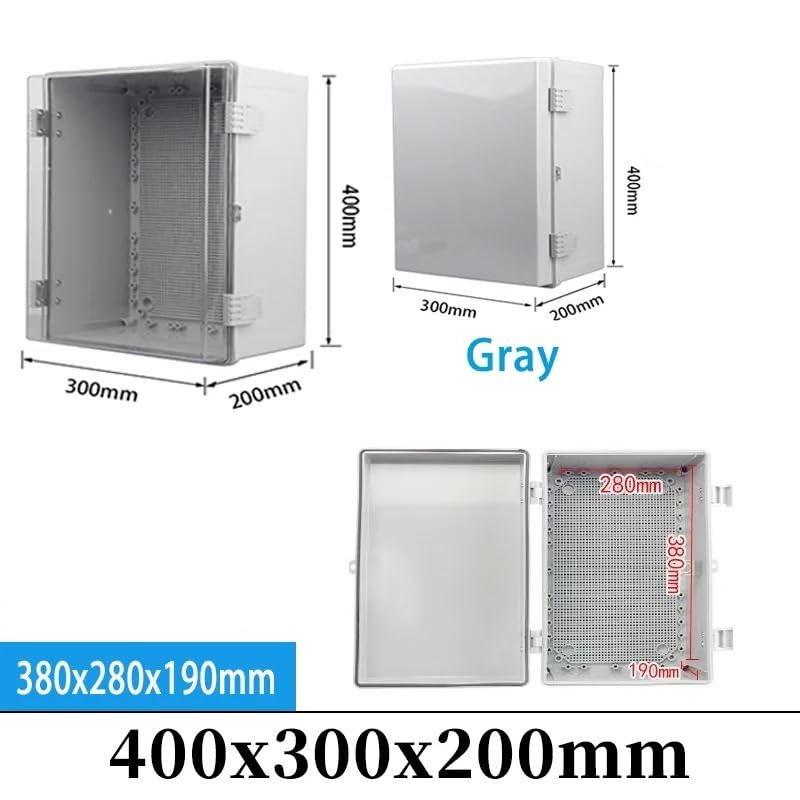 Caja de conexiones impermeable IP66 de 400 x 300 x 200 mm, caja de distribución de ABS(Grey Cover)