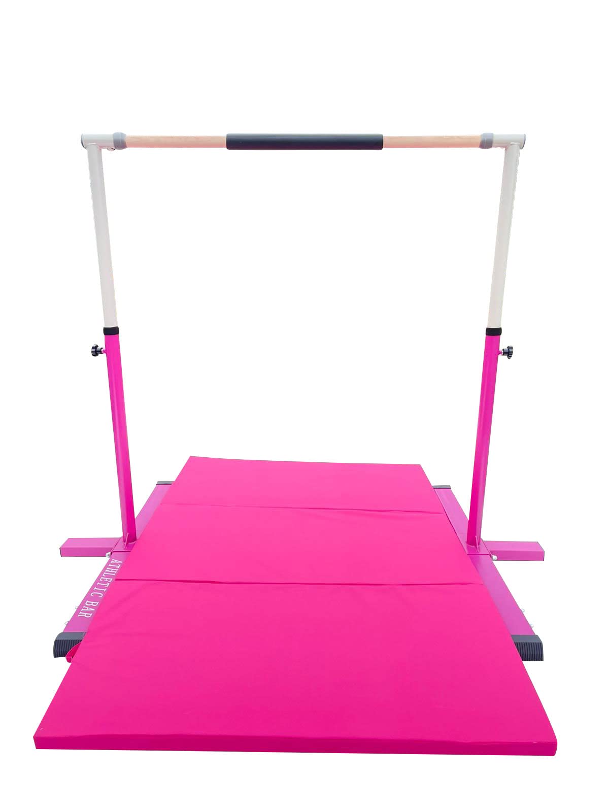 Professional Gymnastics Bar Kip Bar with 6'x4' Tumble Mat Set for Kids/Adults, 3 to 5 FT Adjustable Height Horizontal Bar, Junior Gymnast Gymnastic Bar Home Gym Expandable Asymmetric Bar Pink