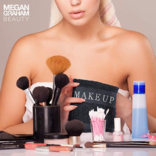 The Little Black Towel Makeup Remover Cloth - Luxury Washcloths For Gentle Face Wash, Removing Eye Liner, Mascara, Plus Foundation Eraser. Bleach Resistant, Soft Jacquard Lettering, Pack Of 4 #TOP3