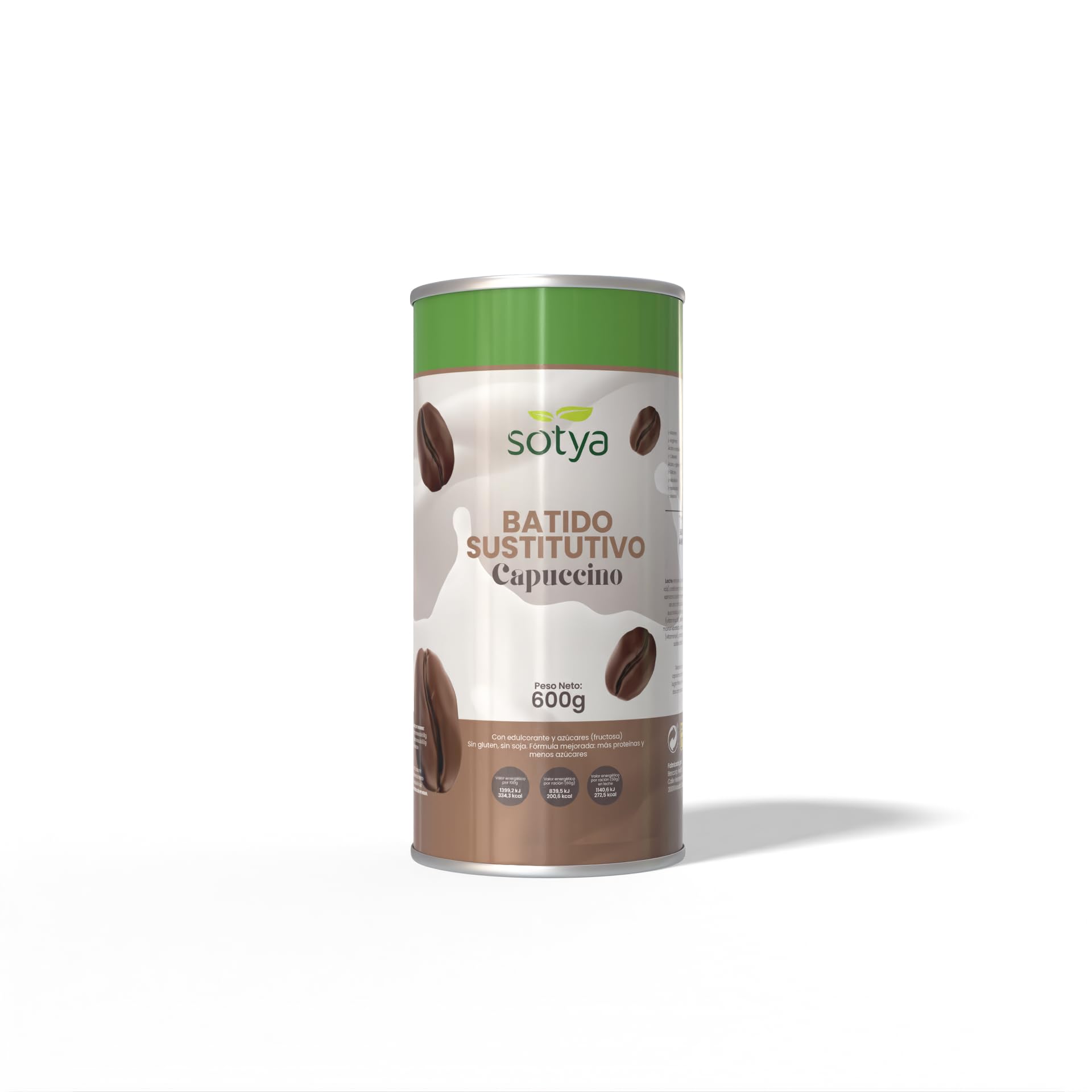 Sotya Batido Sustitutivo de Comida Sabor Capuccino Fórmula Mejorada. Batido Saciante Más Proteína Menos Azúcares, sin Soja, Sin Glúten 600gr