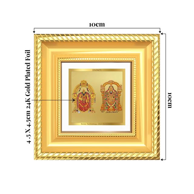 Image of DIVINITI Lord Tirupati Balaji & Goddess Padmavati 24K Gold Plated Foil Tabletop Photo Frame for Home Decor, Puja Room, Luxury Gifting | DG Frame 015 S1A (10x10 CM)