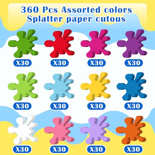 Image of Kisston 360 Pcs Paint Splatter Cutouts Paper 3.9 Inch Assorted Color Die Cuts for DIY Craft Projects School Classroom Bulletin Board Decor
