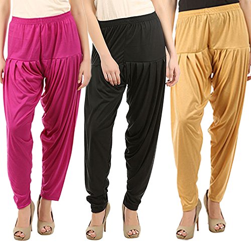 Image of Buy That Trendz Combo Offer (Pack of 3) Cotton Viscose Lycra Dhoti Patiyala Salwar Harem Bottoms Pants for Womens (White, Maroon, Black)