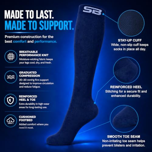 Image of SB SOX Compression Socks for Men & Women (20-30mmHg) - Best Compression Socks for Flying, Medical, Sports, Wide Calf Fit, and Daily Wear