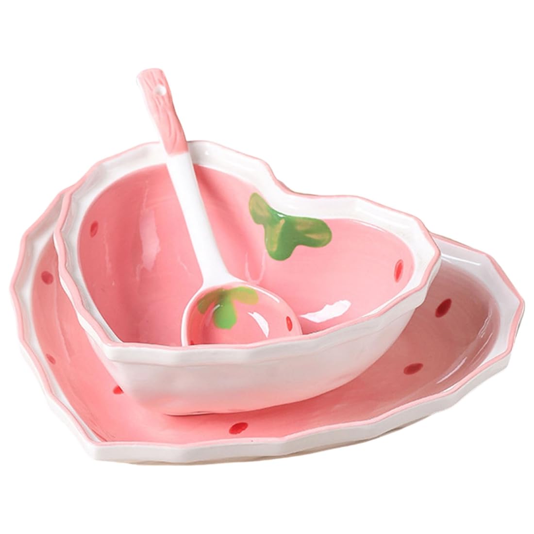 CTRLZS Strawberry Bowl Spoon Plate Set Decorated with High Beauty Girl'S Favorite Bowl Salad Dessert
