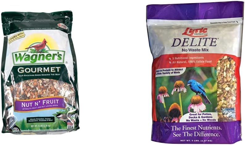 Wagner's 82072 Gourmet Nut & Fruit Wild Bird Food, 5 Pound (Pack of 1) and Lyric Delite Wild Bird Seed - No Waste Bird Food Mix, 5 lb Bag