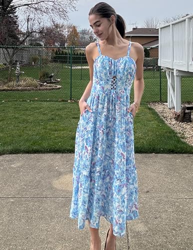 Image of GRACE KARIN 2026 Women's Spaghetti Vacation Sundress Summer Beach Flowy Boho Floral Maxi Dresses with Pockets