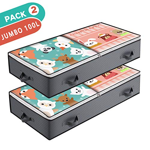 DOOOB Underbed Storage Bags with Reinforced Handles, Large Capacity Breathable Non-woven Fabric Storage