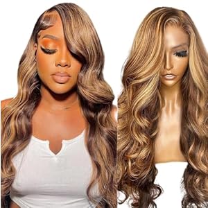 Highlight Ombre Lace Front Wig Human Hair Pre Plucked 4/27 Brown Honey Blonde Body Wave Lace Frontal Glueless Colored Wigs Human Hair 13×4 Hd Transparent Lace Front Wig
