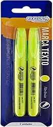 Caneta Marca Texto Fluorescente Amarelo Blister com 2 Unidades, BRW
