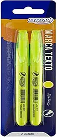 Caneta Marca Texto Fluorescente Amarelo Blister com 2 Unidades, BRW