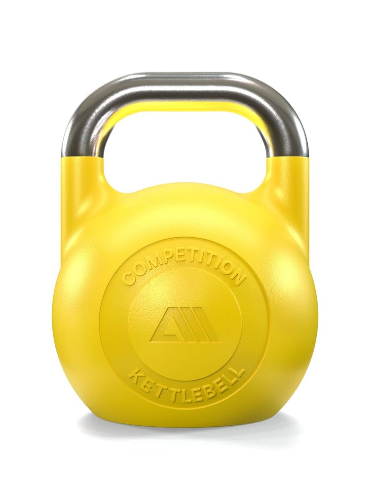Atletica Kettlebell da competizione, 16 kg, giallo, in ghisa sferica, qualità da studio, logo discreto, codice colore competizione per una facile maneggevolezza, allenamento funzionale per tutto il