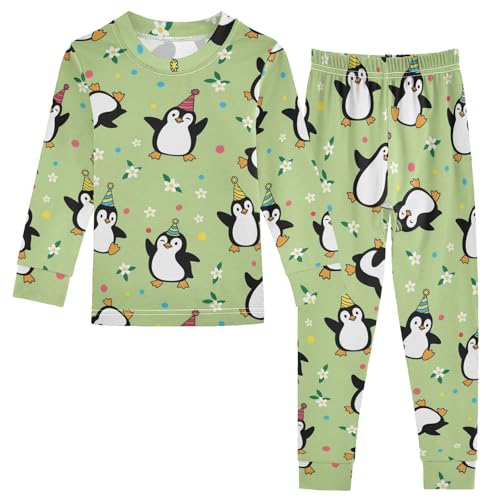 Pajama Sets Long Sleeve Party Penguins on Green Soft Comfy Sleepwear 2 Piece PJS 3-8T