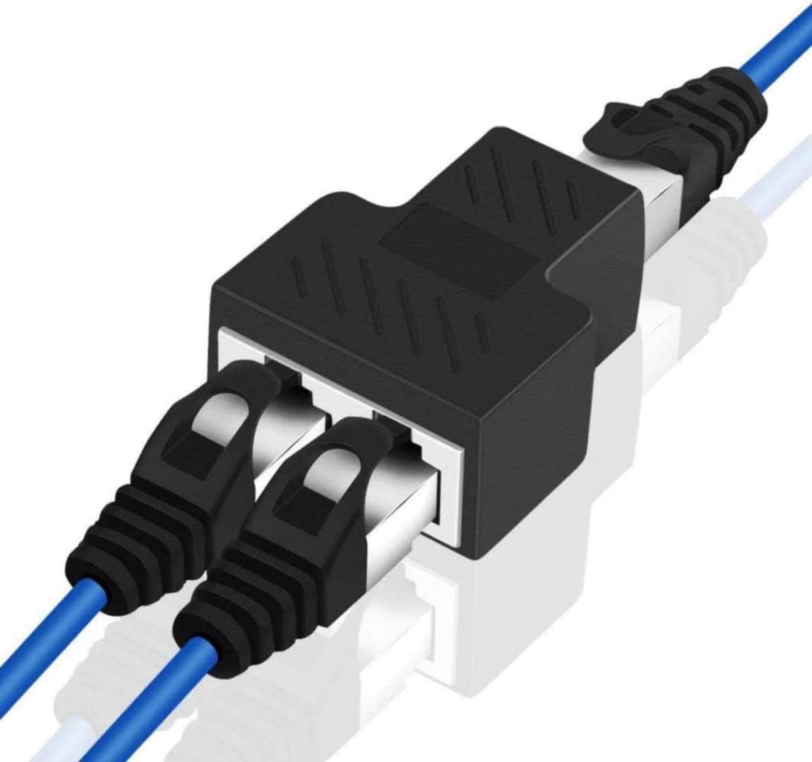 RJ45 Ethernet Splitter Connector Adapter,Compatible with Cat7, Cat6, Cat5e Cables - Black (ONLY ONE Female Port Work at A time)