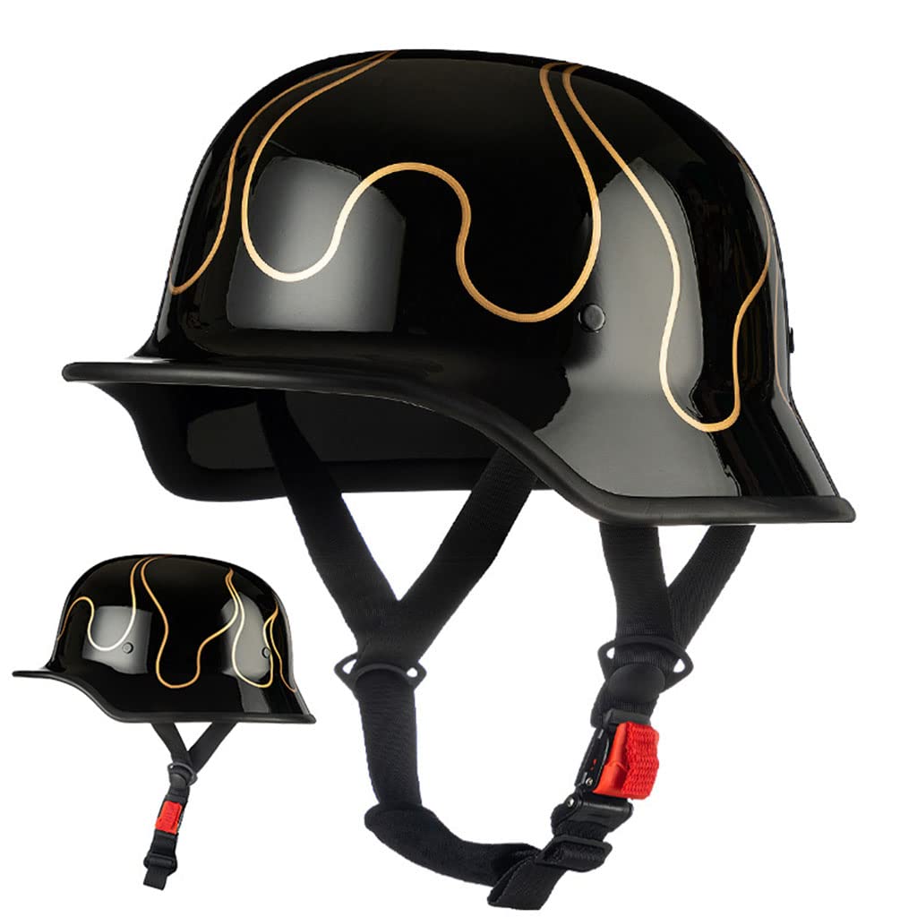 Novelty Half Shell Helmet, German Style Motorcycle Half Helmet Adult Open Face Jet Helmet Retro Men Women Skull Cap for Moped ATV Cruiser Bobber Scooter Half Covered Helmet DOT Approved