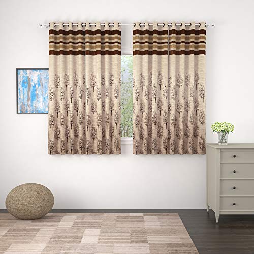 Image of Story@Home Eyelet Fancy Jacquard 4 Piece Window Ringtop Curtain Set- 46 inch X 60 inch, 5 feet, Black