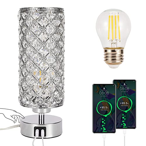 Smilecome Crystal Table Lamp Sets With Dual Usb Ports, Touch Control 3-Way Dimmable Beside Lamp, Acrylic Chrome Nightstand Lamp For For Bedroom Living Room Study Room, Bulb Included&Set Of 2 #TOP7