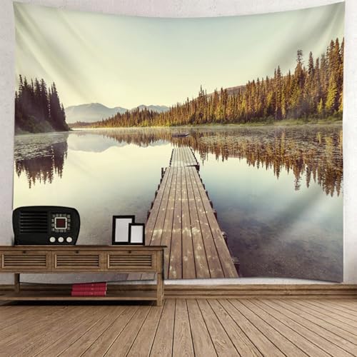 Tapisserie paysage pont en bois pour un salon transformé en havre de paix