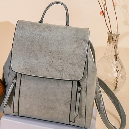 Genuine Leather Backpack for Women Classic Travel Backpack Casual Bags Small (grey)2
