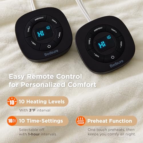 Image of Bedsure Electric Blanket Queen Size - Dual Control Heated Blanket Queen, Fast Heating with 10 Time Settings & 10 Heat Settings, Warm Gift for Grandma (84x90 inches, Ivory)