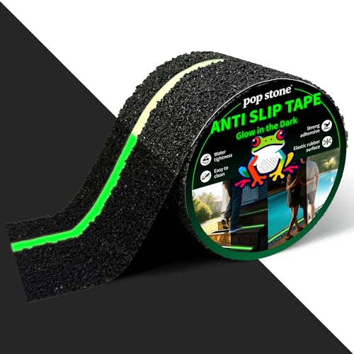 Waterproof Anti-Slip Traction Tape, Glow-in-the-Dark | 4" x16.5 FT | Heavy-Duty EPDM Rubber, Strong Grip &amp; Resilient Foot Contact | Indoor &amp; Outdoor Solution for Pool, Bath, Ramps, Stairs