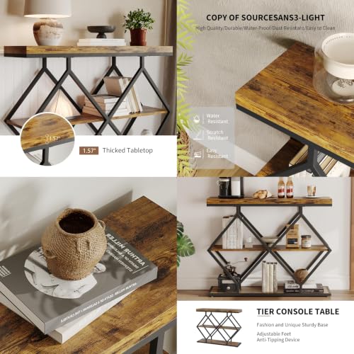39" Garvee 3-Tier Rustic Entryway Console Table w/ Open Shelves & Metal Frame - image 9
