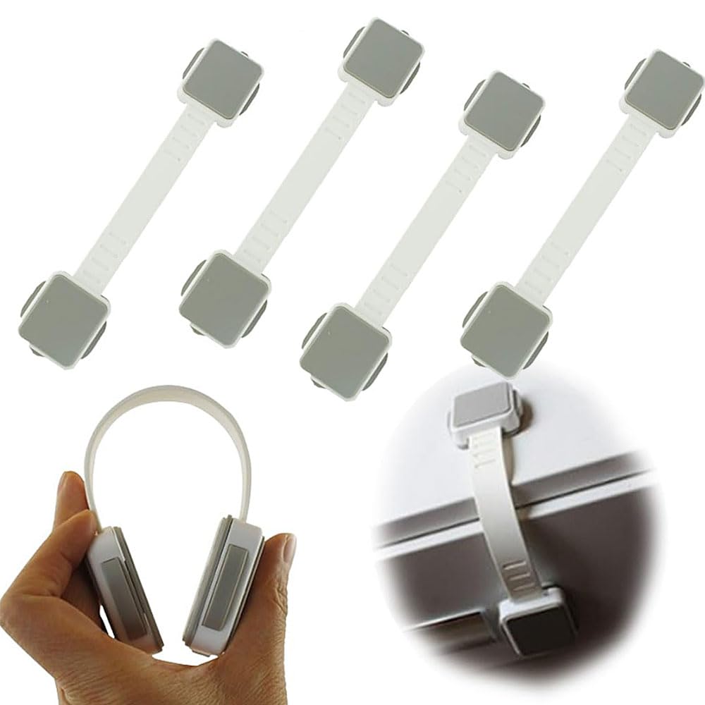 Yalihaixia Grey White Premium Proof Locks With 3M Adhesive - Multi-Use Safety Locks For Cabinets, Drawers, Fridge, Toilet, Trash - No Drilling Needed (Grey, White) (4)