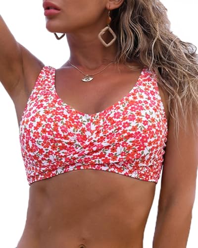 Image of Fanuerg Women's Twist Front Bikini Top V Neck Push Up Padded Swimsuit Top Bathing Suits